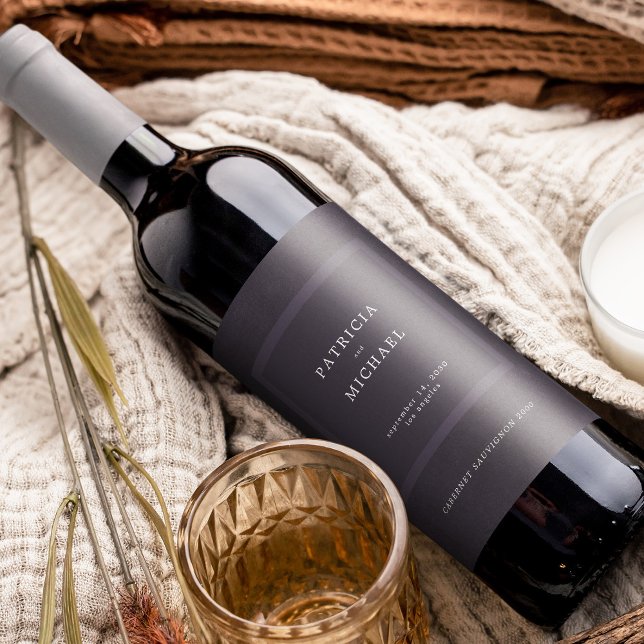 Dark purple wedding simple elegant personalised wine label (Creator Uploaded)