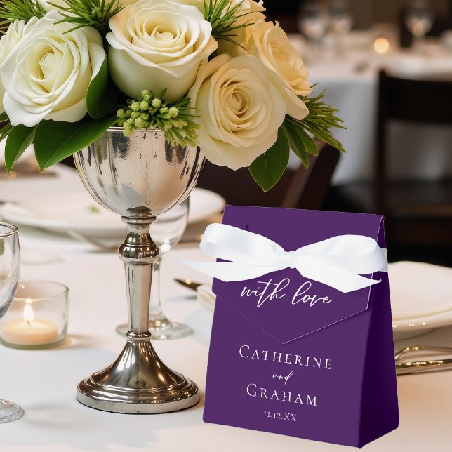 Dark Purple White Minimalist Evening Wedding Favour Box (Creator Uploaded)