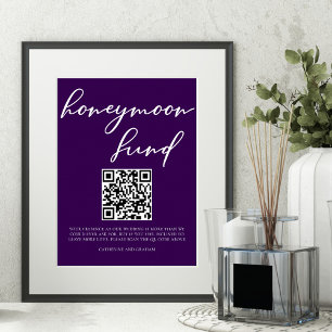 Dark Purple White Wedding Honeymoon Fund QR Code Poster