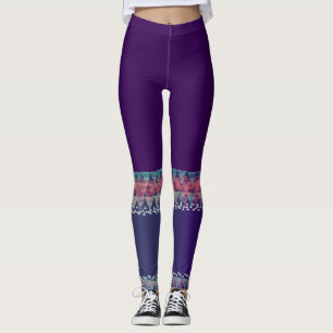 Dark Purple with Aztec Design>Colourful Leggings