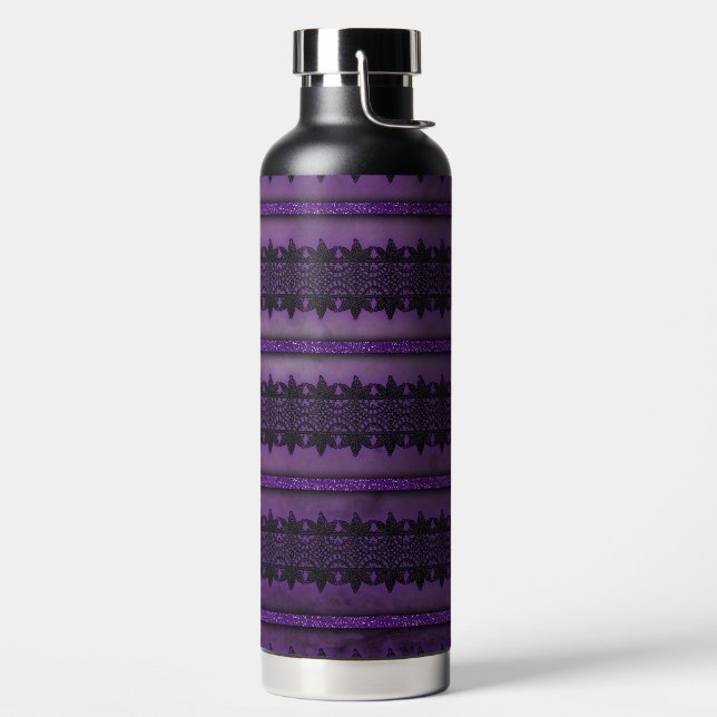 DARK PURPLE WITH BLACK HALLOWEEN LACE PATTERNS WATER BOTTLE (Left)