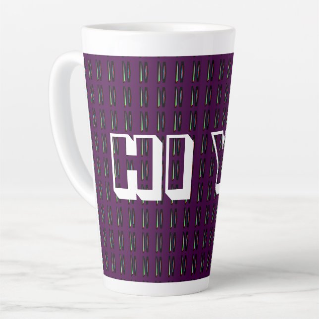 Dark purple with deep colours stripes latte mug (Left Angle)