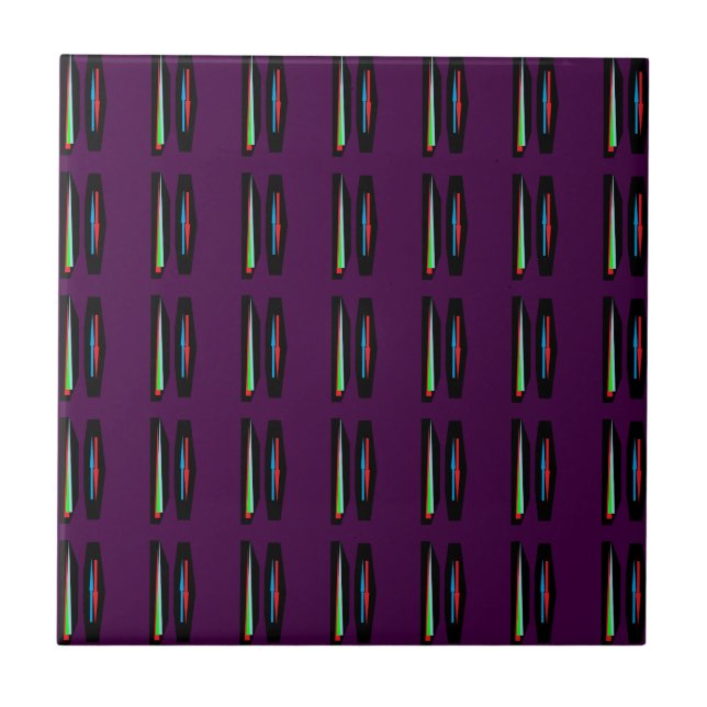 Dark purple with deep colours stripes tile (Front)
