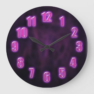 Dark purple with glowing neon numbers large clock