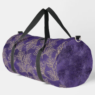 DARK PURPLE WITH GOLD GLITTER LOOK CORAL REEFS DUFFLE BAG