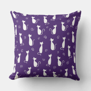 DARK PURPLE WITH WHITE CAT SILHOUETTES CUSHION