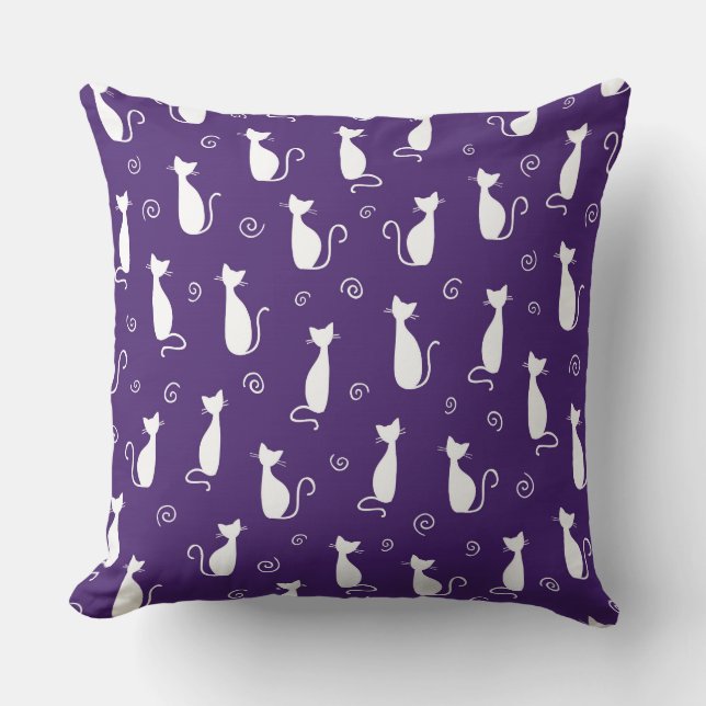 DARK PURPLE WITH WHITE CAT SILHOUETTES CUSHION (Front)