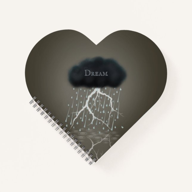 Dark Rain Cloud & Lightning Personalised Heart Notebook (Front)