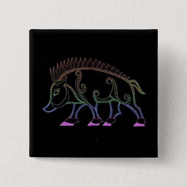 Dark Rainbow Boar 15 Cm Square Badge (Front)
