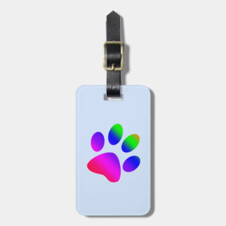 Dark Rainbow Coloured Paw Print Luggage Tag