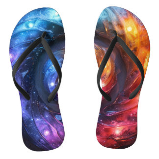 Dark rainbow doughnut rave flip flops