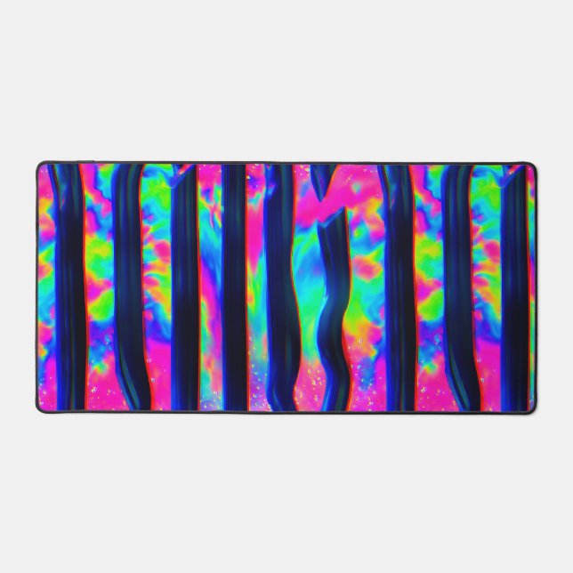 Dark Rainbow Glitch Bars Desk Mat (Front)