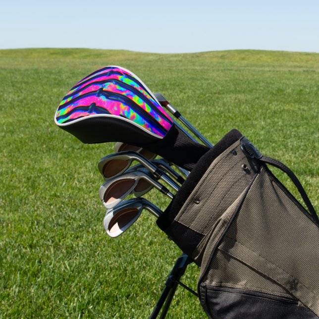 Dark Rainbow Glitch Bars Golf Head Cover (In Situ)