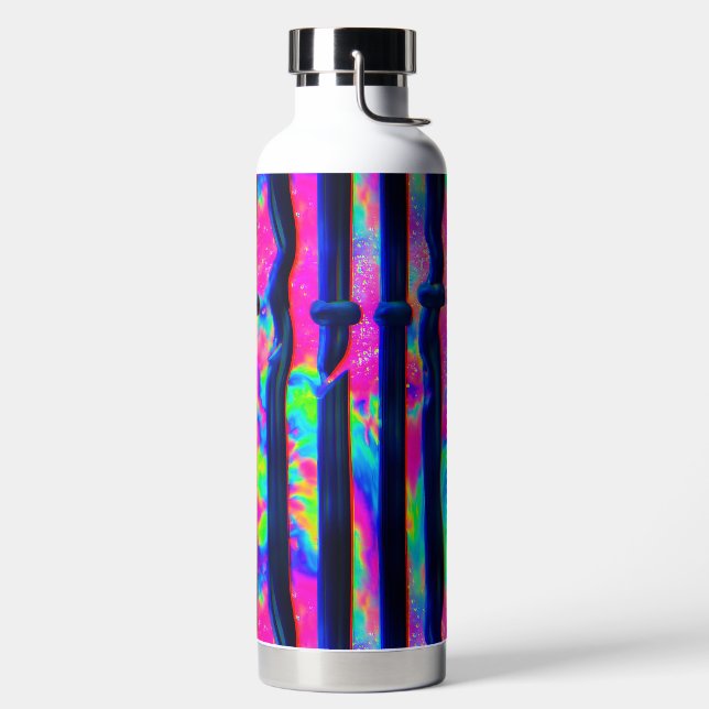 Dark Rainbow Glitch Bars Water Bottle (Left)