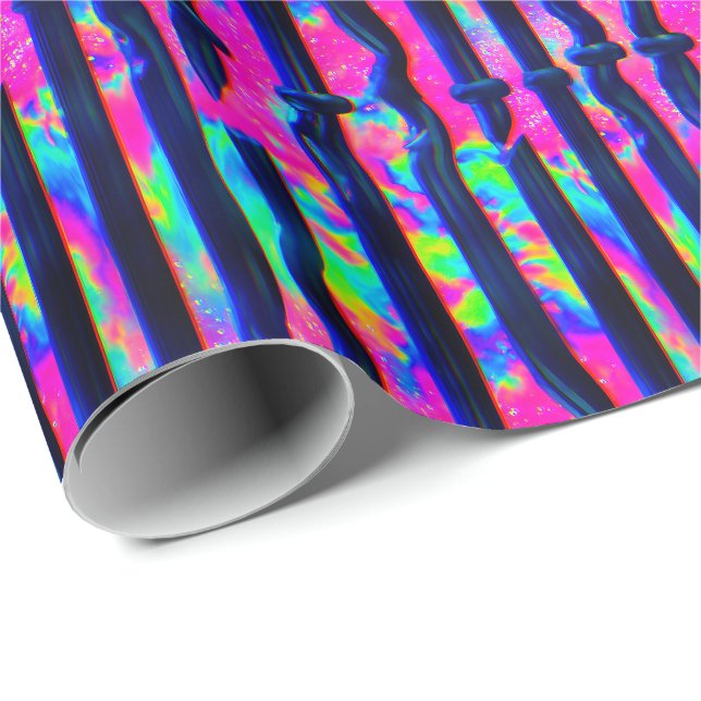 Dark Rainbow Glitch Bars Wrapping Paper (Roll Corner)