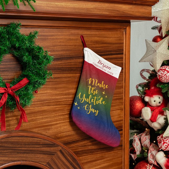 Dark Rainbow Yuletide Pride Personalised Small Christmas Stocking (Creator Uploaded)