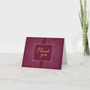 Dark raspberry and gold elegant wedding thank you card