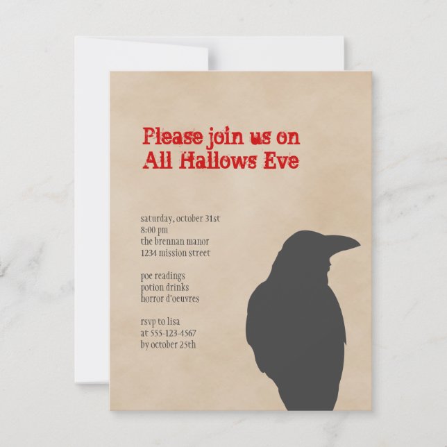 Dark raven bird brown parchment Halloween party Invitation (Front)