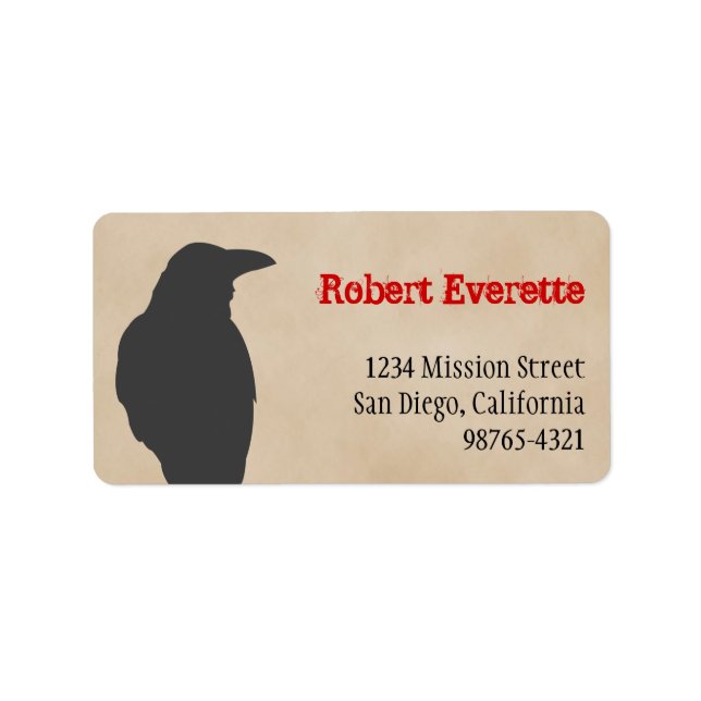 Dark raven bird silhouette Halloween address Label (Front)