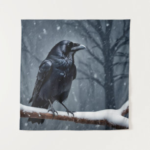 Dark Raven Black Bird Tapestry