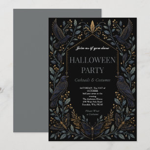Dark Raven Gothic Halloween Party Invitation