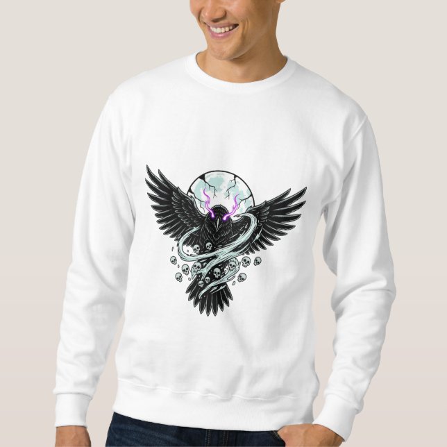 Dark Raven Under the Halloween Moon Sweatshirt (Front)