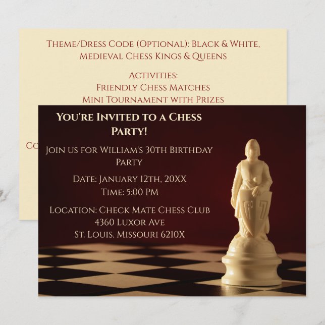 Dark Red 30th Birthday Party Chess Pawn  Invitation (Front/Back)