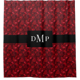 Dark Red Abstract Leaf Pattern Monogrammed Shower Curtain