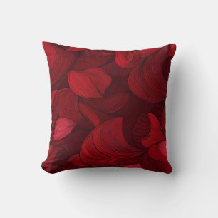 Dark Red Abstract Leaves Cushion