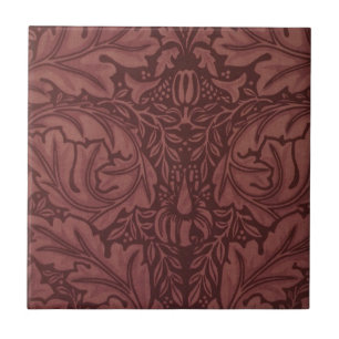 Dark Red Acanthus Leaves (by William Morris) Tile