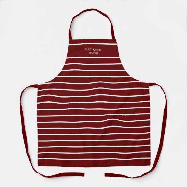 dark-red all-over print apron with stripes (Front)