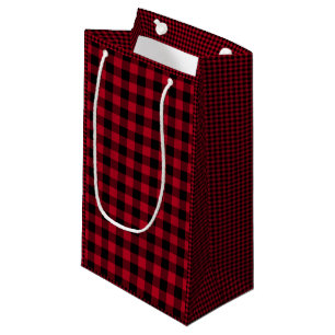 Dark Red and Black Buffalo Plaid, Chequered Small Gift Bag