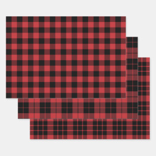 Dark Red and Black Buffalo Plaid Wrapping Paper Sheet
