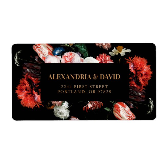 Dark Red and Black Floral Return Address Labels (Front)
