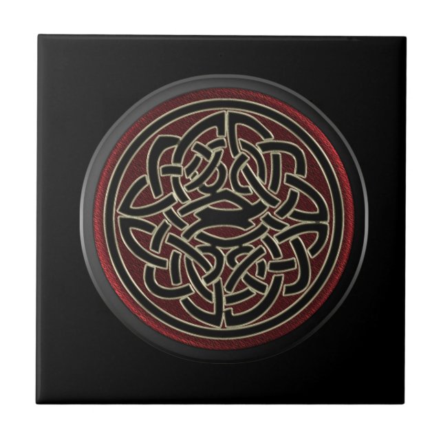 Dark Red and Black Metallic Celtic Knot Tile (Front)