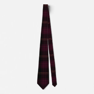 Dark Red and Black Tartan Plaid with Orange  Tie