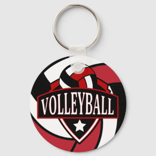 Dark Red and Black Volleyball Logo Key Ring