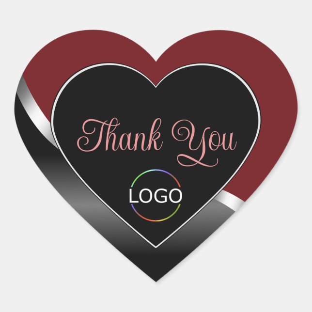 Dark Red and Black Wavy Silver Logo Cute Thank You Heart Sticker (Front)