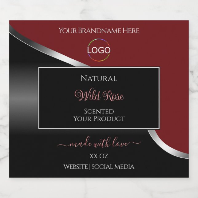 Dark Red and Black Wavy Silver Logo Product Labels (Single Label)
