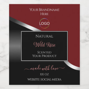 Dark Red and Black Wavy Silver Logo Product Labels