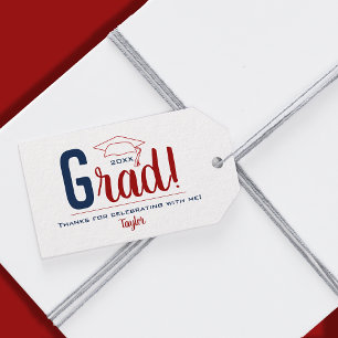 Dark Red and Blue Graduation Cap Party Favour Gift Tags