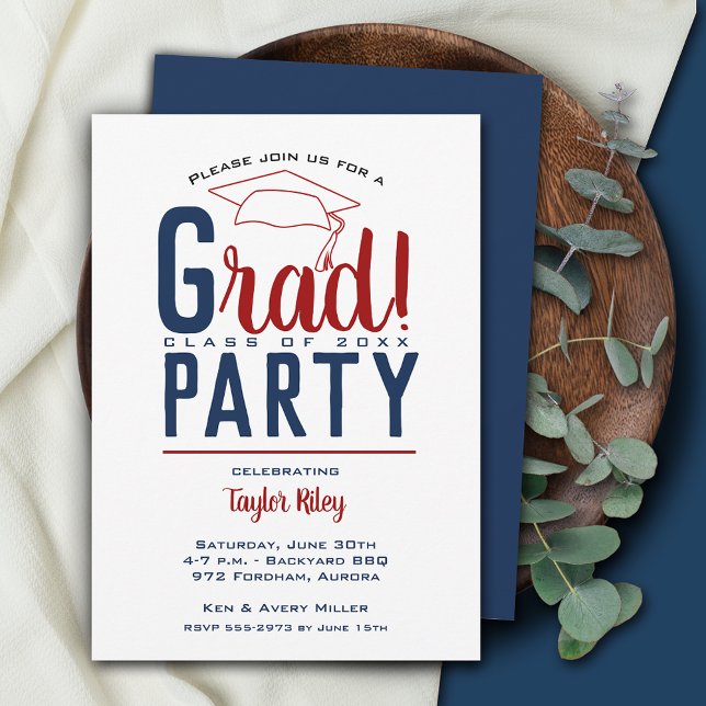 Dark Red and Blue Graduation Party Invitation (Creator Uploaded)