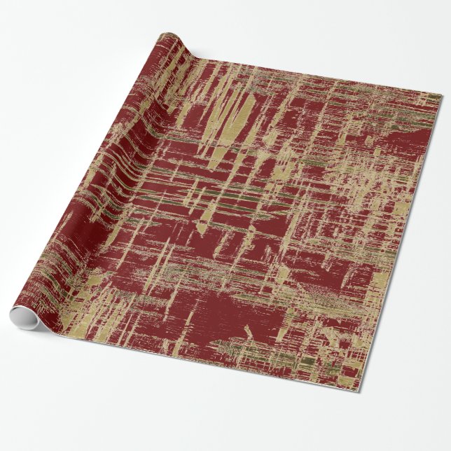 Dark Red and Gold Modern Art Wrapping Paper (Unrolled)