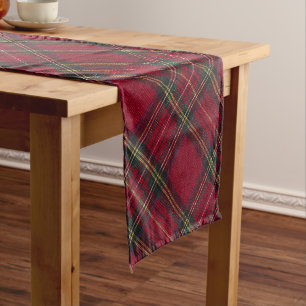 Dark Red and green Christmas plaid Short Table Runner