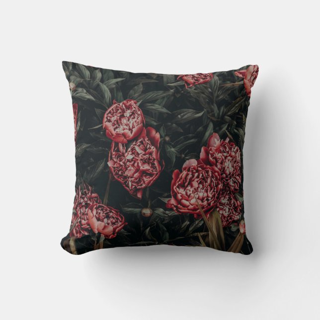 Dark Red and Green Floral Throw Pillow (Front)