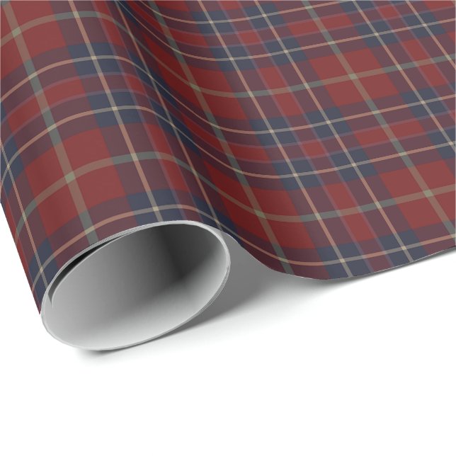 Dark Red and Navy Blue Rustic Plaid Wrapping Paper (Roll Corner)