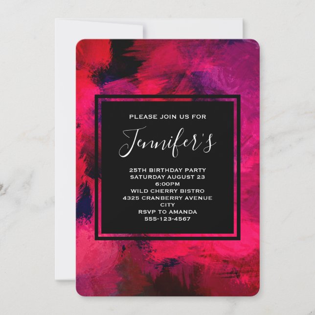 Dark Red and Purple Abstract Birthday Invitation (Front)