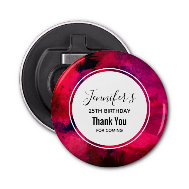 Dark Red and Purple Bold Modern Abstract Birthday Bottle Opener (Front)