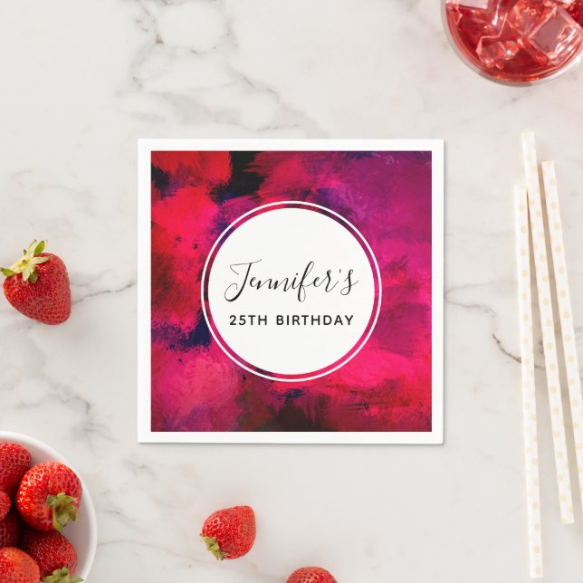 Dark Red and Purple Bold Modern Abstract Birthday Napkin (Insitu)