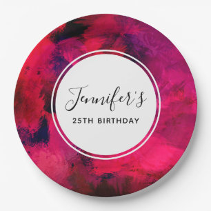 Dark Red and Purple Bold Modern Abstract Birthday Paper Plate